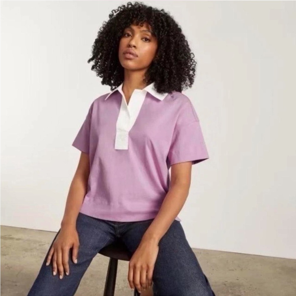 NWT Everlane The Retro Jersey Polo In Mauve/Bone Purple Small Cotton Preppy